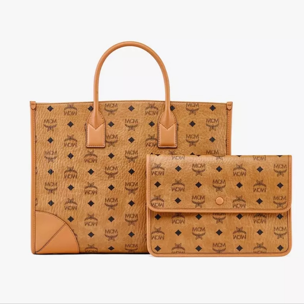 New MCM München Large tote bag in Visetos and Nappa leather in Visetos Sz  Large